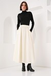 Merterium Kadın Cep Detaylı Uzun Etek 8024 - Krem