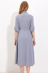 Merterium Kadın Gri Kuşaklı Gömlek Elbise 2442
