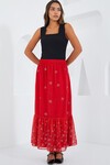 Merterium Kadın Kırmızı Desenli Şifon Etek 8010