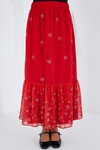 Merterium Kadın Kırmızı Desenli Şifon Etek 8010