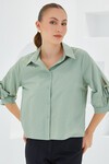 Merterium Kadın Kol Detaylı Çağla Yeşili Crop Gömlek 20246