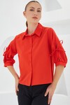 Merterium Kadın Kol Detaylı Kırmızı Crop Gömlek 20246
