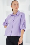 Merterium Kadın Kol Detaylı Lila Crop Gömlek 20246