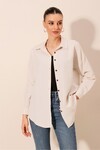 Merterium Kadın Krem Düz Oversize Uzun Basic Gömlek 3900