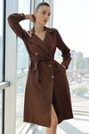 Merterium Kadın Kruvaze Yaka Trençkot - Kahverengi