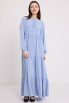 Merterium Kadın Mavi Yaka Bağcıklı Viskon Boydan Tesettür Elbise 1627