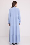 Merterium Kadın Mavi Yaka Bağcıklı Viskon Boydan Tesettür Elbise 1627