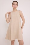 Merterium Kadın Mini Keten Elbise - Bej
