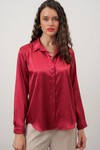 Merterium Kadın Saten Gömlek Geniş Beden Aralığı - Bordo
