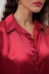 Merterium Kadın Saten Gömlek Geniş Beden Aralığı - Bordo