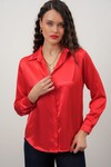 Merterium Kadın Saten Gömlek Geniş Beden Aralığı - Kırmızı