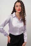 Merterium Kadın Saten Gömlek Geniş Beden Aralığı - Lila