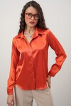 Merterium Kadın Saten Gömlek Geniş Beden Aralığı - Oranje