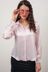 Merterium Kadın Saten Gömlek Geniş Beden Aralığı - Pembe