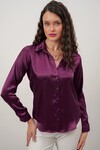 Merterium Kadın Saten Gömlek Geniş Beden Aralığı - Y. Mor