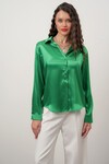 Merterium Kadın Saten Gömlek Geniş Beden Aralığı - Yeşil