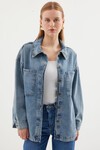 Merterium 0694 Çift Cepli Oversize Denim Ceket - Buz Mavi