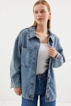 Merterium 0694 Çift Cepli Oversize Denim Ceket - Buz Mavi