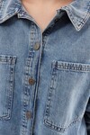 Merterium 0694 Çift Cepli Oversize Denim Ceket - Buz Mavi