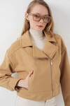 Merterium 0717 Kadın Kısa Kaşe Ceket - Bisküvi