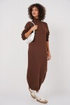 Merterium 15890 Uzun Triko Elbise - Kahverengi