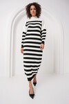 Merterium 15898 Çizgili Uzun Triko Elbise - B.Beyaz
