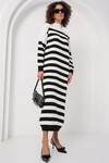 Merterium 15898 Çizgili Uzun Triko Elbise - B.Beyaz
