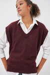Merterium 15914 V Yaka Triko Süveter - Bordo