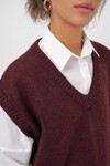 Merterium 15914 V Yaka Triko Süveter - Bordo