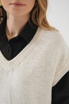 Merterium 15914 V Yaka Triko Süveter - Ekru