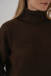 Merterium 15917 Kadın Balıkçı Yaka Oversize Triko Kazak - Kahverengi
