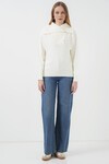 Merterium 15921 Geniş Yaka Triko Kazak - Ekru