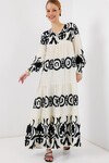 Merterium 1947 Desenli Uzun Elbise - B.Beyaz
