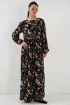Merterium 1947 Desenli Uzun Elbise - L. Siyah