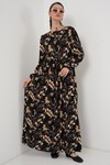 Merterium 1947 Desenli Uzun Elbise - L. Siyah