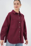 Merterium 20192 Oversize Gabardin Gömlek Ceket - Bordo