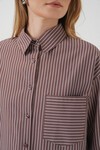 Merterium 20205 Çizgili Oversize Gömlek - Kahverengi