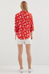 Merterium 20243 Önü Bağlamalı Desenli Gömlek - Kırmızı