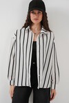 Merterium 20254 Çizgili Oversize Basic Gömlek - Siyah - Beyaz 1