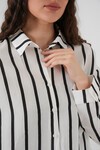 Merterium 20254 Çizgili Oversize Basic Gömlek - Siyah - Beyaz 1