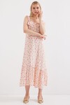 Merterium 2237 Desenli Askılı Viskon Elbise - Pembe