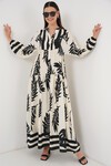 Merterium 2423 Otantik Desenli Tesettür Elbise - A.Beyaz