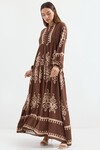 Merterium 2423 Otantik Desenli Tesettür Elbise - D.Kahve