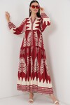 Merterium 2423 Otantik Desenli Tesettür Elbise - G.Bordo