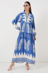 Merterium 2423 Otantik Desenli Tesettür Elbise - H. İndigo