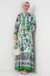 Merterium 2423 Otantik Desenli Tesettür Elbise - Yeşil 1