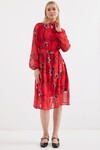 Merterium 2459 Astarlı Desenli Tül Elbise - Kırmızı