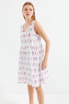 Merterium 2507 V Yaka Desenli Mini Elbise - Beyaz