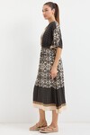 Merterium 2517 Desenli Kısa Kol Viskon Elbise - Siyah