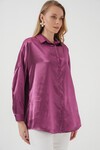 Merterium 3985 Oversize Saten Gömlek - Koyu Lila
